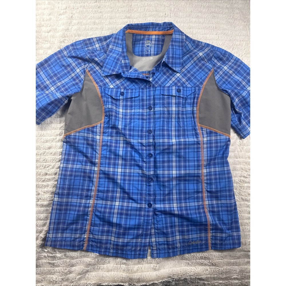 Cabelas XPG Women LargePlaid Button Front Shirt Cooling Hiking Outdoor Gorpcore